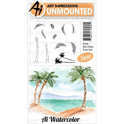 Art Impressions Palm Tree Watercolor Cling Rubber Stamps