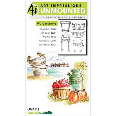 Art Impressions Containers Watercolor Cling Rubber Stamps Set
