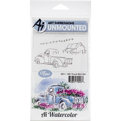 Art Impressions Mini Truck Watercolor Cling Rubber Stamp Set