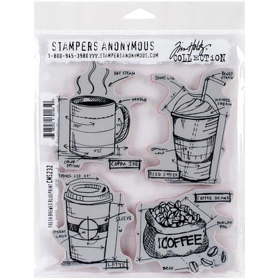 Stampers Anonymous Tim Holtz® Fresh Brewed Blueprint Cling Stamps