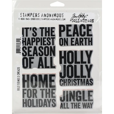 Stampers Anonymous Tim Holtz® Bold Tidings #3 Cling Stamps