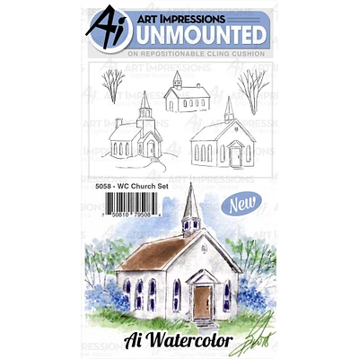 Art Impressions Watercolor Church Cling Rubber Stamps
