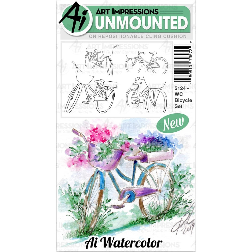 Art Impressions Bicycle Watercolor Cling Rubber Stamps