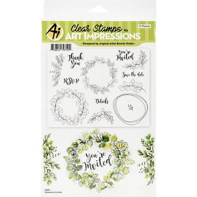 Art Impressions Greenery Invites Clear Stamps