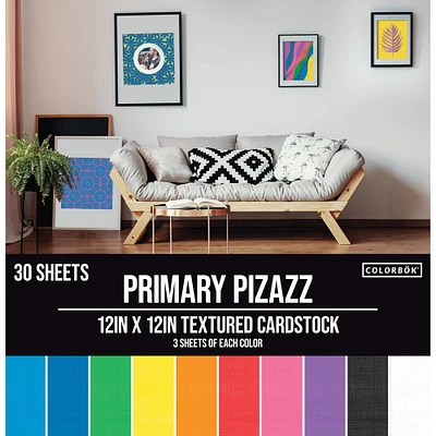 Colorbok® 12" x 12" Primary Pizazz Textured Cardstock, 30 Sheets