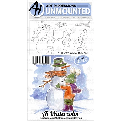 Art Impressions Winter Kids Watercolor Cling Rubber Stamp Set