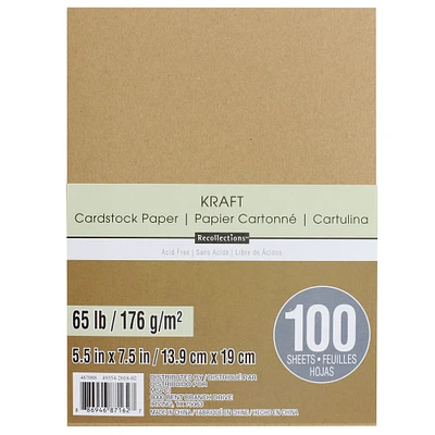 Kraft 5.5" x 7.5" Cardstock Paper by Recollections™, 100 Sheets