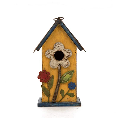 Glitzhome® Distressed Wooden Birdhouse with Flower