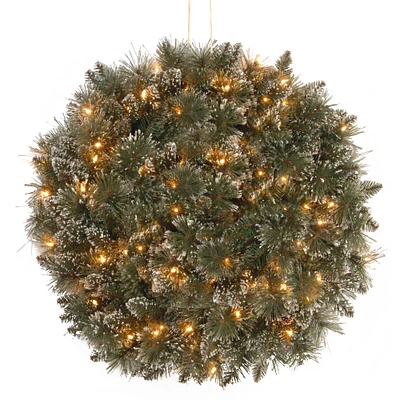 16" Pre-lit Glittery Bristle® Artificial Christmas Kissing Ball with Soft White LED Lights