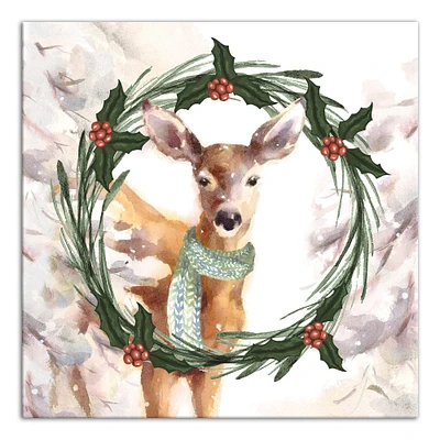 Seasonal Deer Wreath Canvas Wall Art