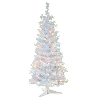 4ft. Pre-Lit White Iridescent Tinsel Artificial Christmas Tree, Clear Lights