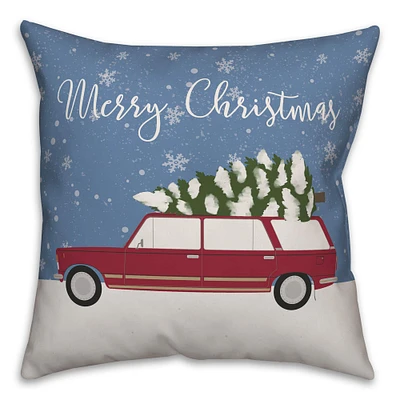 Designs Direct Merry Christmas Station Wagon 18x18 Throw Pillow