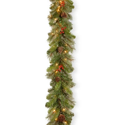 9'x12" Pre-lit Cashmere Berry Collection Artificial Christmas Garland with 11 Cones, 11 Red Berries & 70 Clear Lights