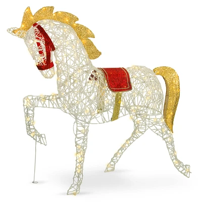 51" Glitter Carnival Horse, White Twinkling LED Lights