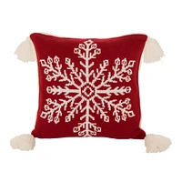 Glitzhome® 18" Knitted Snowflake Red Pillow Cover with Tassels