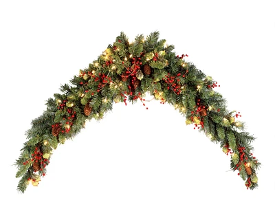 6ft. Pre-lit Classical Collection Mantel Artificial Christmas Swag with Red Berries, Cones, Holly Leaves and 50 Lights