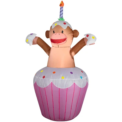 3.5ft. Airblown® Inflatable Happy Birthday Cupcake with Monkey