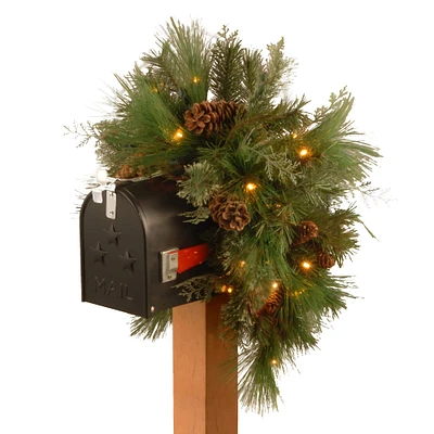 36" Pre-lit Decorative Collection White Pine Artificial Christmas Mailbox Swag with Soft White and Red LED Lights