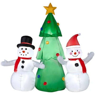 5ft. Airblown® Inflatable Snowman Family Standing By Christmas Tree