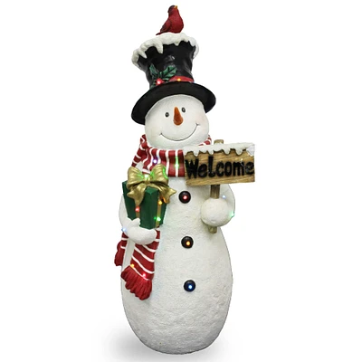 28.5" Snowman with Welcome Sign Decoration, Multicolor LED lights