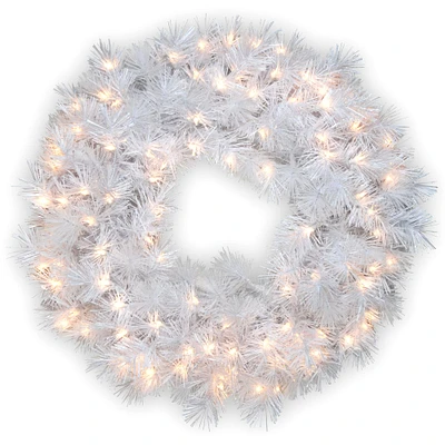 30" Wispy Willow Grande White Wreath with Silver Glitter and 100ct. Clear Lights
