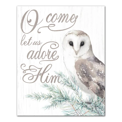 O Come Let Us Adore Him Owl Canvas Wall Art