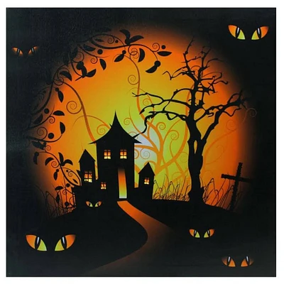 Spooky House & Eyes LED Canvas Wall Art