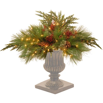 30" Pre-lit Decorative Collection Artificial Christmas White Pine Urn Filler with Lights