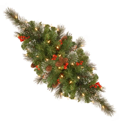 30" Crestwood Spruce Artificial Christmas Centerpiece with Silver Bristle, Cones, Red Berries, Glitter and LED Lights