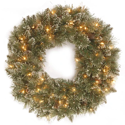 30" Glittery Bristle Pine Wreath with 50ct. Clear Lights