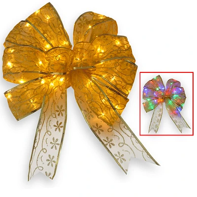 9" Gold Bow With Dual Color® LED Lights