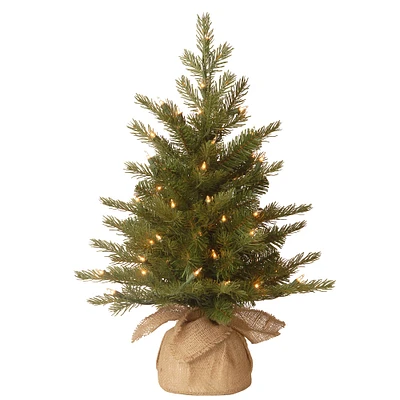 2ft. Feel Real® Nordic Spruce Small Artificial Christmas Tree In Burlap, Clear Lights