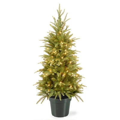 4ft. Pre-Lit Weeping Spruce Artificial Christmas Tree In Green Pot, Clear Lights