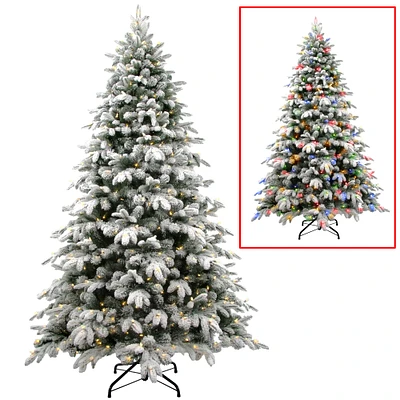 7.5ft. Pre-Lit Snowy Avalanche Artificial Christmas Tree, Dual Color® LED Lights