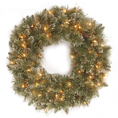 24" Glittery Bristle® Pine Wreath with Pine Cones & Warm White LED Lights