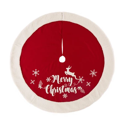 Glitzhome® 48" Merry Christmas Fabric Christmas Tree Skirt