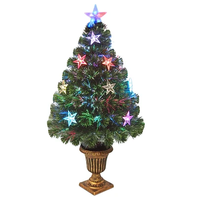 36" Pre-Lit Fiber Optic Evergreen Firework Tree With Multicolored LED Stars