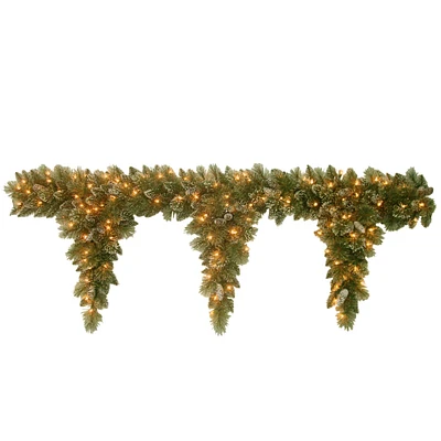 6' Pre-lit Glittery Bristle Pine Teardrop Artificial Christmas Garland with 3 Drops with Pine Cones and Clear Lights