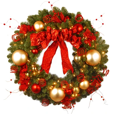 36" Decorative Collection Cozy Christmas Wreath With Red & Clear Lights