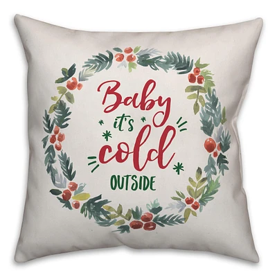 Designs Direct Baby It's Cold Outside Wreath 18x18 Throw Pillow