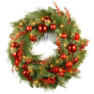 30" Decorative Collection Christmas Red Mixed Wreath With LED Lights