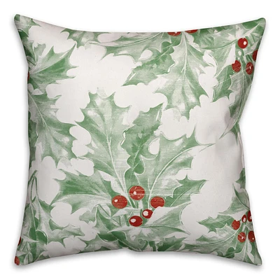 Holly Leaves Throw Pillow