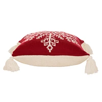 Glitzhome® 18" Knitted Snowflake Red Pillow Cover with Tassels