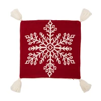 Glitzhome® 18" Knitted Snowflake Red Pillow Cover with Tassels