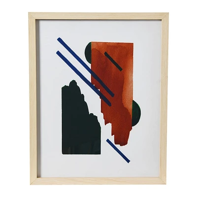 Abstract Geometric Print with Natural Wood Frame