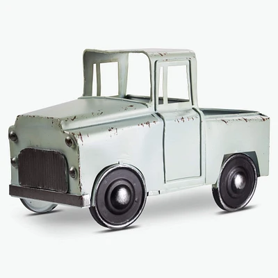 10.5" Weathered White Vintage Metal Pickup Truck