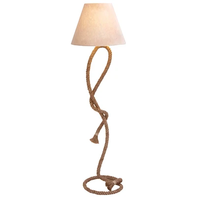 63" Brown Jute Rope & Iron Rustic Floor Lamp