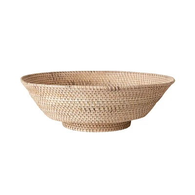 18" Natural Round Hand-Woven Rattan Footed Bowl