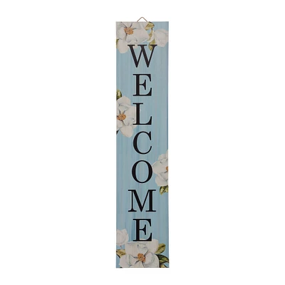 Glitzhome® 42" Blue Floral Wooden Welcome Porch Sign