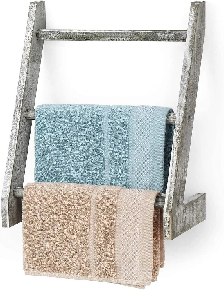 3-Tier Rustic Wood Farmhouse Wall Hanging Ladder Towel Rack